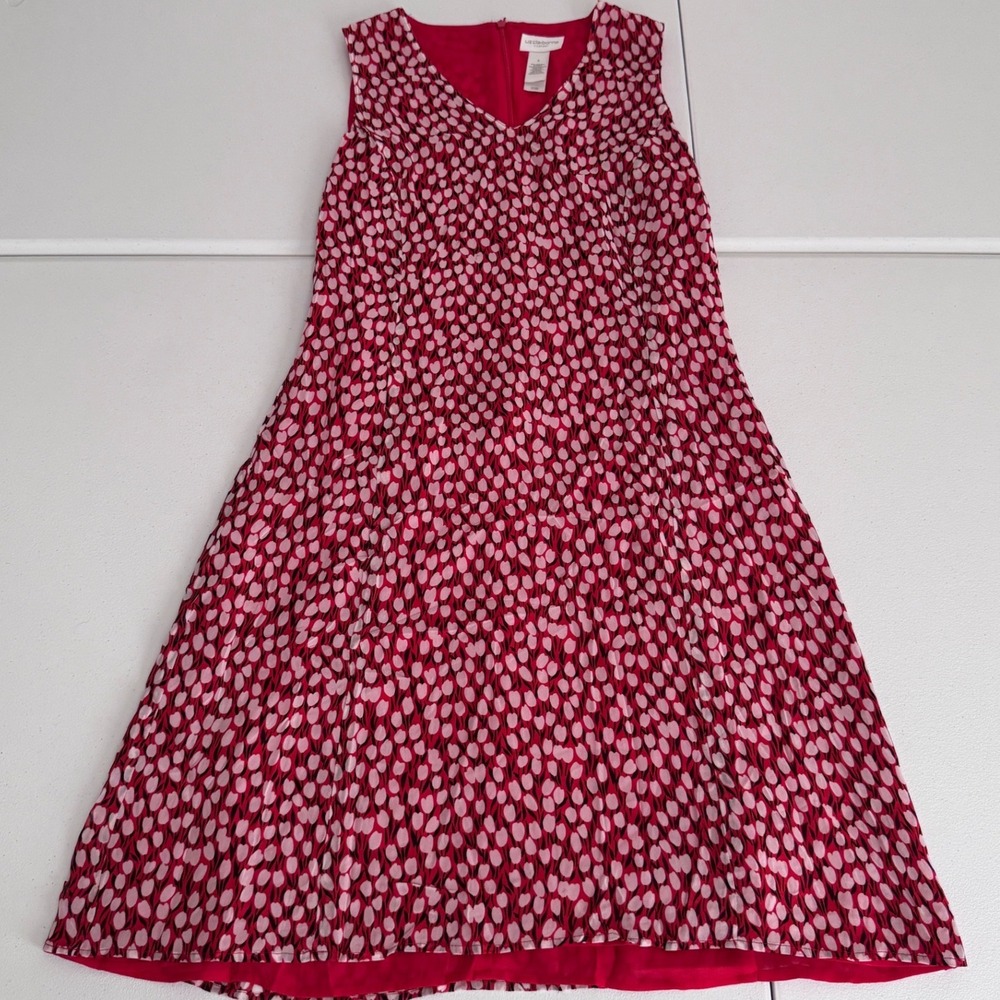Liz Claiborne Lizsport Pink‎ Red Tulip Floral V-Neck Sleeveless Dress Size 8 cc